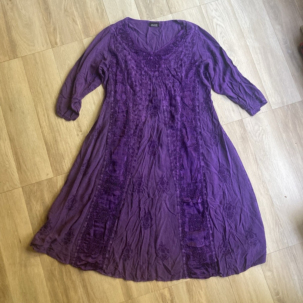 Holy Clothing Plus Sz 2X Midi Dress Purple Embroidered Fairy Cottage Ren Faire